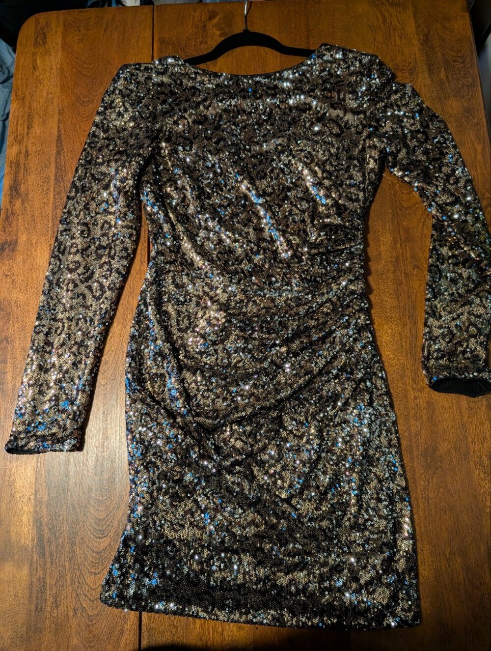 Sequin Long Sleeve Party Dress - Black